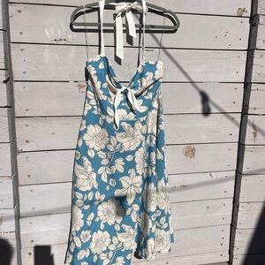 Unique Vintage Blue and Cream Floral Midi Dress